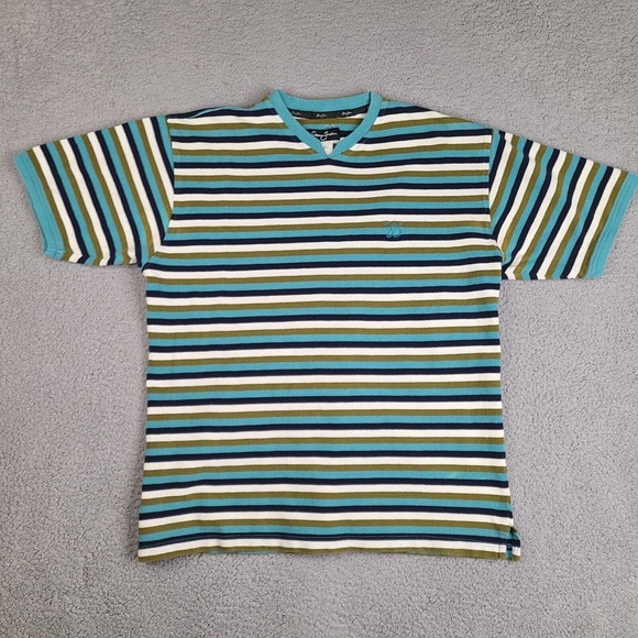 Sean Jean T-Shirt Mens XL Striped Thermal Waffle V Neck Short Sleeve Cotton - Picture 1 of 13